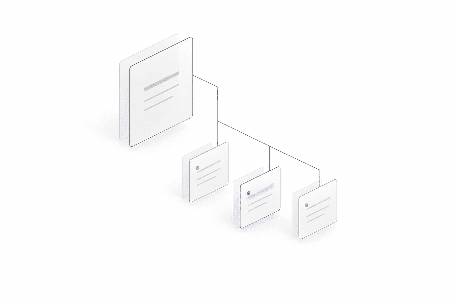 A project brief becomes a hierarchy of connected work items with a subtle violet accent.