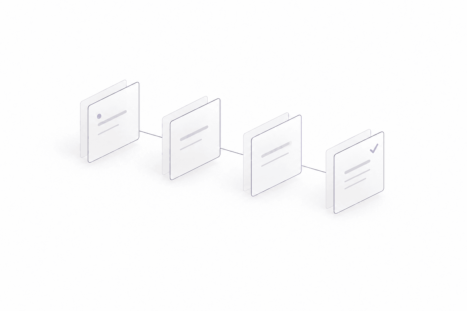 Work-item planes follow a continuous track to a completed release sheet, in the same fine-line violet illustration family as leera AI.