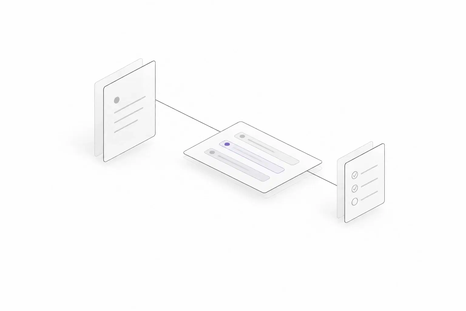 A personal brief connects to a focused work plan and a review checklist in a grey line illustration.