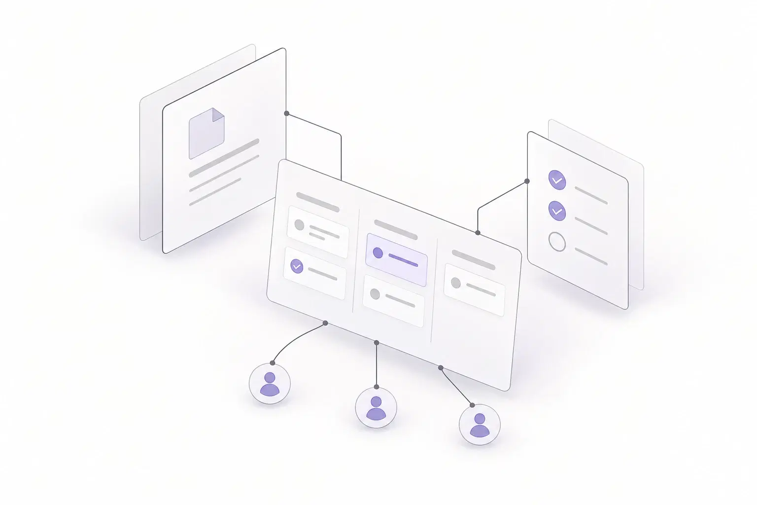 A small team connects its product brief, shared task board, and release checklist.