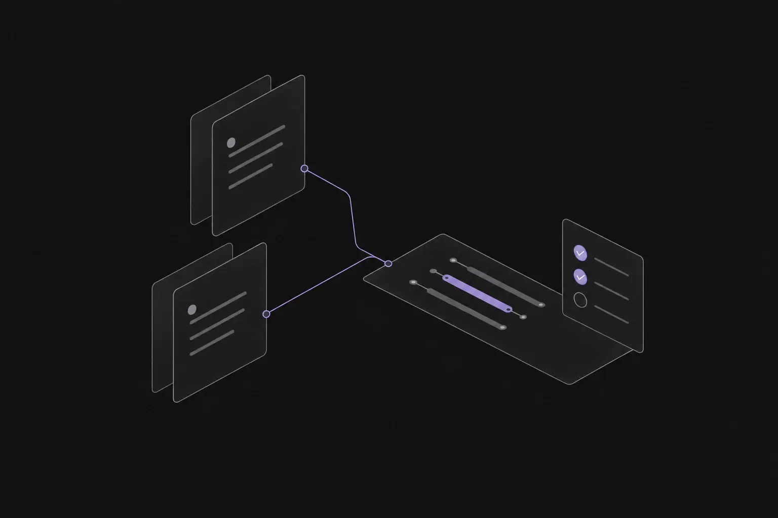 Two founder briefs join a shared delivery plan and review checklist in a grey line illustration.